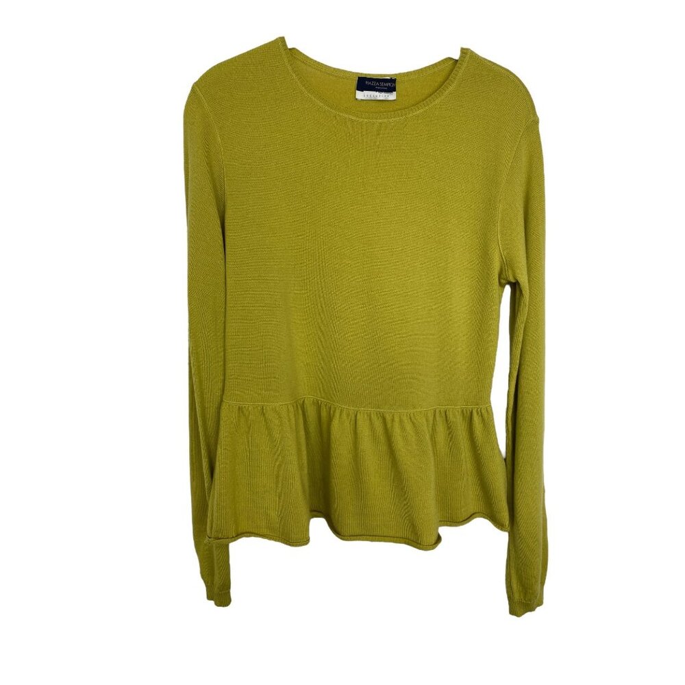 Piazza Sempione Wool Cashmere Sweater Womens L Green Peplum Hem Italy Romantic